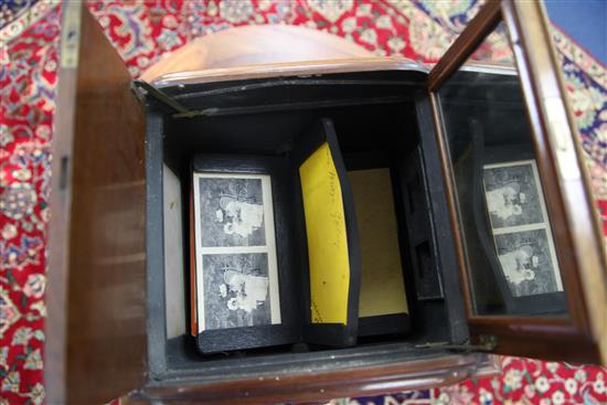 A Negretti & Zambra figured walnut stereoscopic slide viewer, H.21.5in.